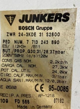 REPUESTOS DE CALDERA JUNKERS CERASTAR ZWR 24-3 KDE