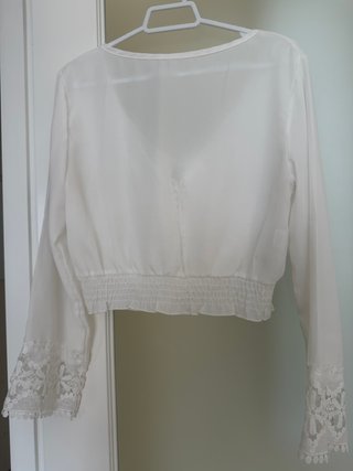 Blusa gasa blanca encaje talla única