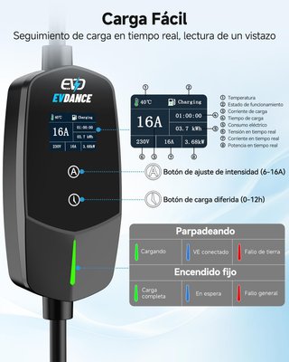Cargador Coche Electrico 3,68kW 6-16A 6,1m EVDANCE