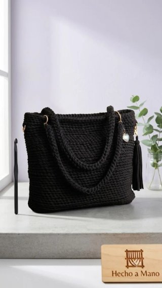 Bolso Negro Tejido a Mano