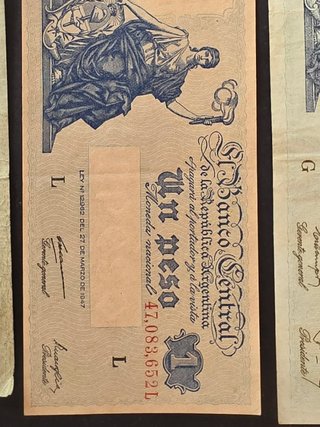 Billetes Argentinos: 5, 1 y 0.50 Pesos. 1947