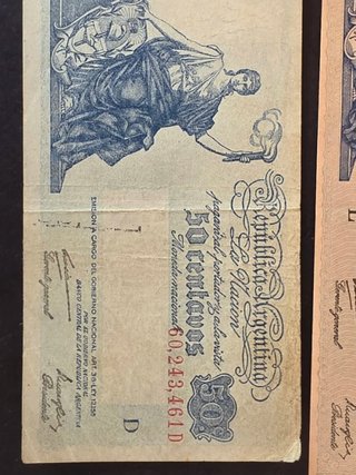 Billetes Argentinos: 5, 1 y 0.50 Pesos. 1947