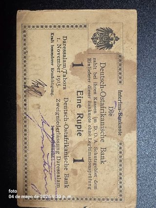 Billete de 1 rupia de África Oriental Alemana.
