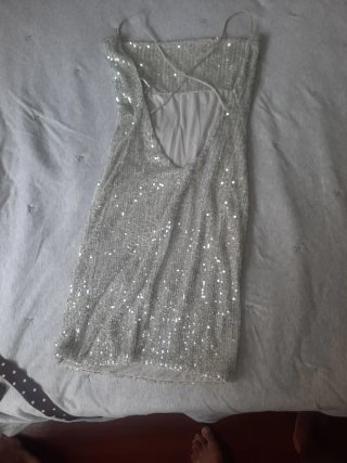 Vestido fiesta lentejuelas plateado