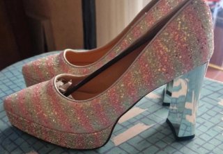 Scarpe donna eleganti glitter rosa e argento