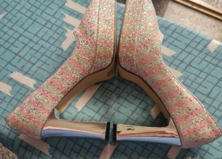 Scarpe donna eleganti glitter rosa e argento