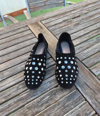 Bailarinas ante negro tachuelas plata Talla 41