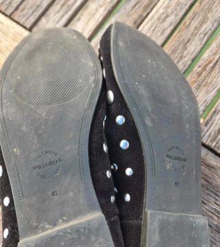 Bailarinas ante negro tachuelas plata Talla 41