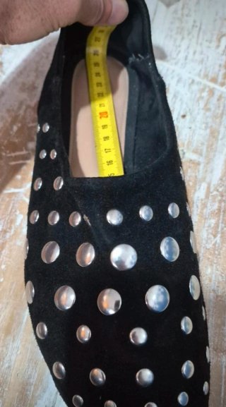 Bailarinas ante negro tachuelas plata Talla 41