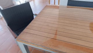 Mesa y sillas Aluminio y Madera 1,80x0,90x0,76 alt