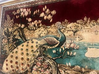Cuadro Vintage Tapiz Pavo Real Cisnes