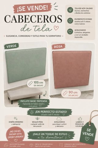 Cabeceros de tela 105 y 90 cm