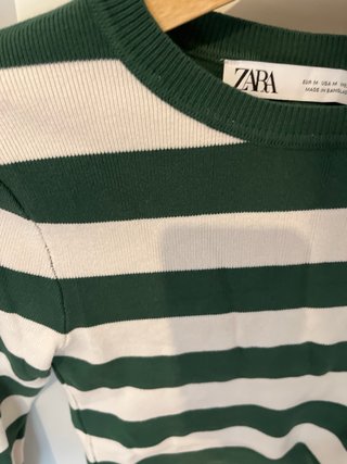 Blusa Zara Rayas Verde y Blanco Talla M