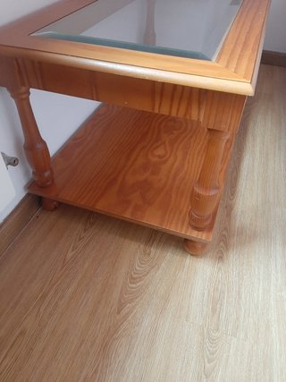 Mesa de centro madera y cristal 1m