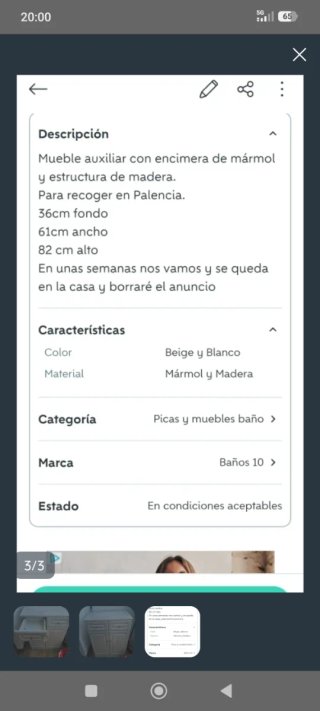 Mueble auxiliar mármol y madera