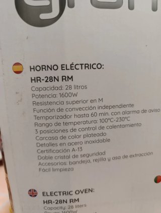 Horno Eléctrico Grunkel 28L Casi Nuevo