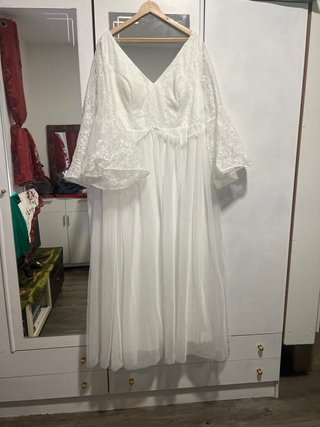 Vestido de Novia Blanco Encaje Manga Campana
