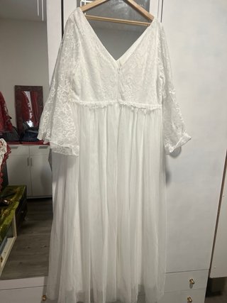 Vestido de Novia Blanco Encaje Manga Campana