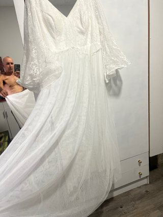 Vestido de Novia Blanco Encaje Manga Campana
