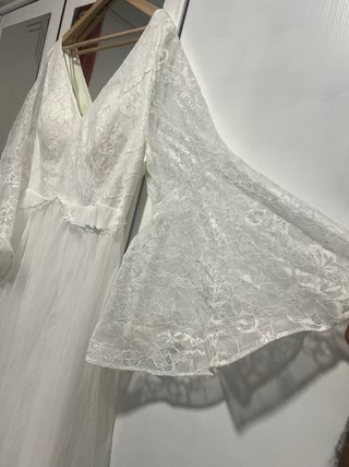 Vestido de Novia Blanco Encaje Manga Campana