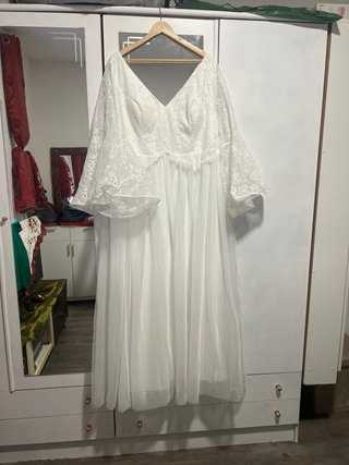Vestido de Novia Blanco Encaje Manga Campana