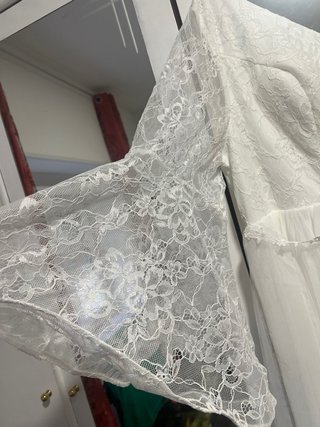 Vestido de Novia Blanco Encaje Manga Campana