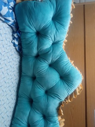 Cabecero de cama terciopelo azul y amarillo 1,50