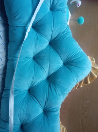 Cabecero de cama terciopelo azul y amarillo 1,50