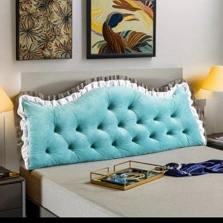 Cabecero de cama terciopelo azul y amarillo 1,50