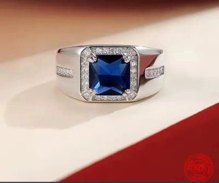 Anillo Plata 925 con Zafiro Azul y Circonitas