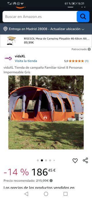 Tienda de campaña tipo chalet