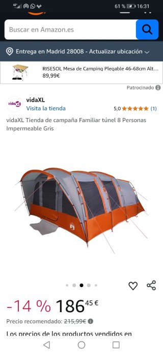 Tienda de campaña tipo chalet