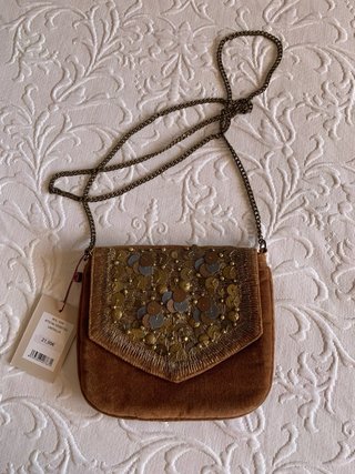 Bolso Terciopelo Marrón Lentejuelas Dorado