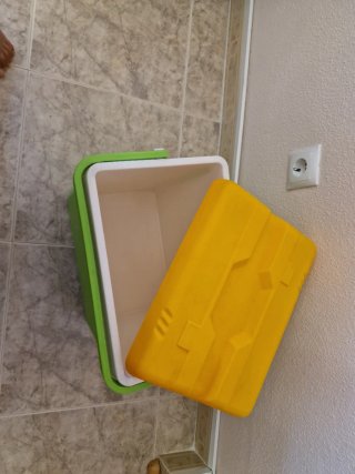 Nevera de picnic naranja y verde