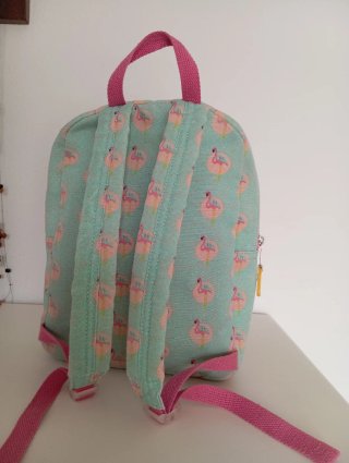 Mochila pequeña flamencos rosa y turquesa