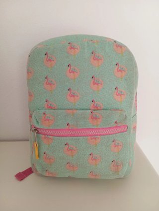 Mochila pequeña flamencos rosa y turquesa