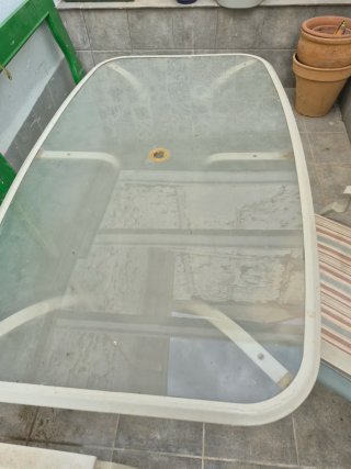 Conjunto mesa, 6 sillones y sombrilla jardín