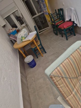 Conjunto mesa, 6 sillones y sombrilla jardín