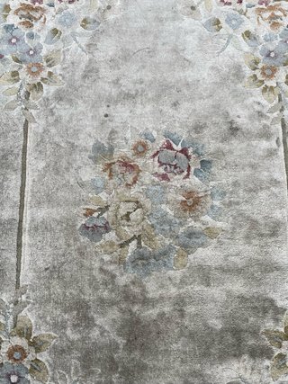 Tappeto Cinese Seta e Lana Beige Multicolore