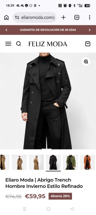 Gabardina Eliaro Moda Negra Hombre
