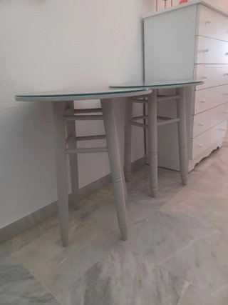 2 Mesitas Auxiliares Cristal y Madera