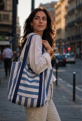Bolso Tote Rayas Azul Blanco