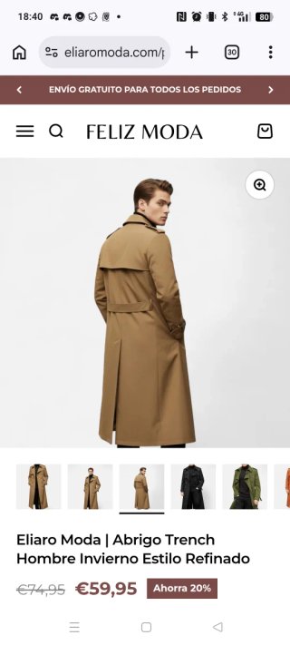 Eliaro Moda Abrigo Trench Hombre Invierno Caqui