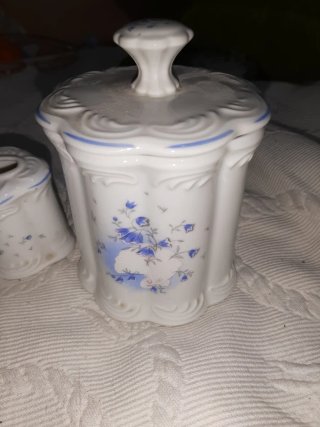 Juego tocador porcelana floral azul