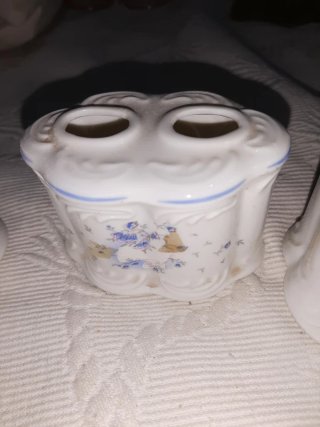 Juego tocador porcelana floral azul