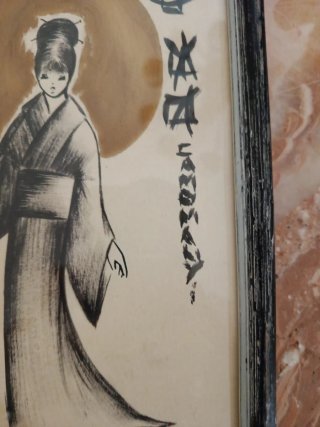 Cuadro tinta mujer oriental años 60