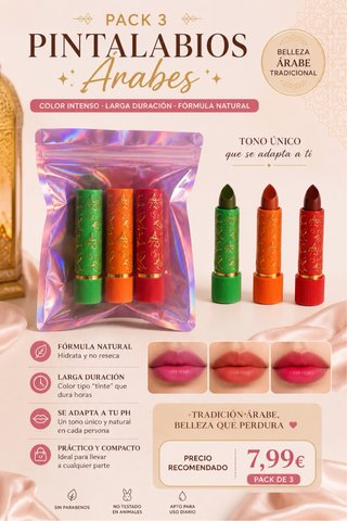 Pack 3 Pintalabios Árabes Naturales Larga Duración