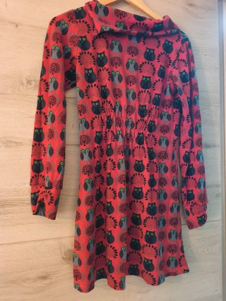 Vestido rojo informal manga larga estampado búhos