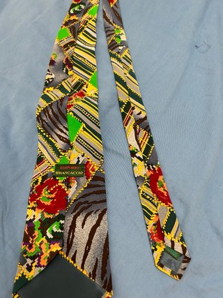 Cravatta vintage pois nero e giallo