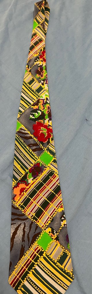 Cravatta vintage pois nero e giallo